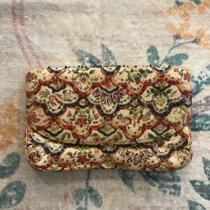 Embroidered Floral Scallop Clutch - Cream & Multicolor